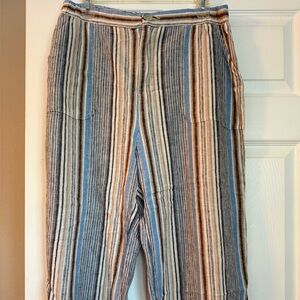 Donna Karan Cropped Linen Blend Striped Pants XL